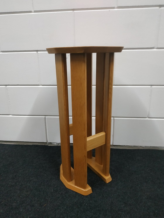 Image 1 of Rare 70s-80s Oak Plant Table Plant Column (Art Deco Style)