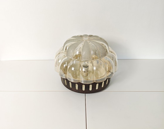 Vintage Amber Glass Ceiling Light – Mid-Century Modern Textured Flush Mount – Wall lights (photo 7 of 10)