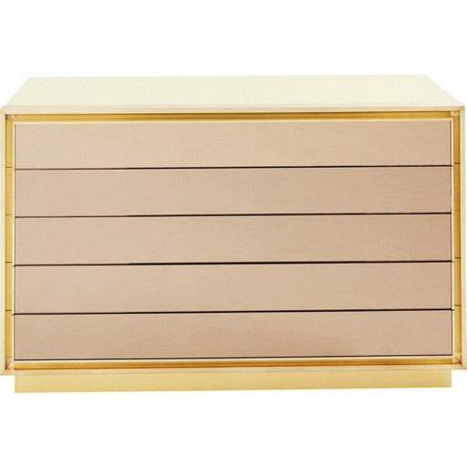 Vintage lacquered brass chest of drawers and mirrors for Maison Jansen, 1970