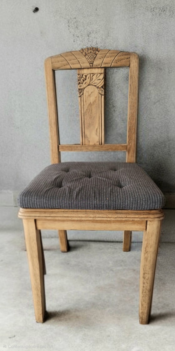Image 1 of Set of 4 chairs - Solid oak - Art Deco style - 1940s