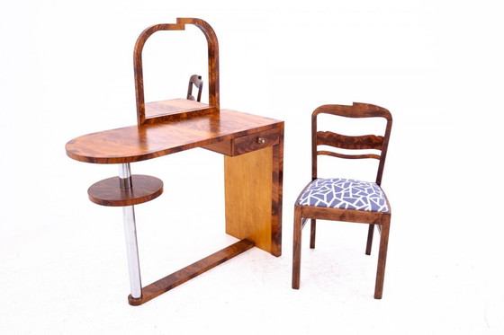 Image 1 of Tocador Art Decó de mediados del siglo XX con silla, Polonia.