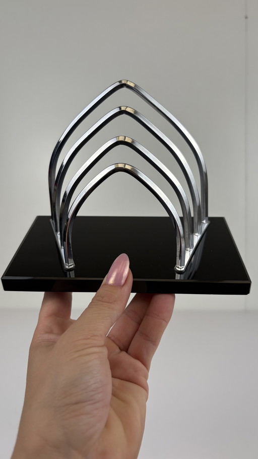 Vintage / antique letter stand envelope holder chrome glass