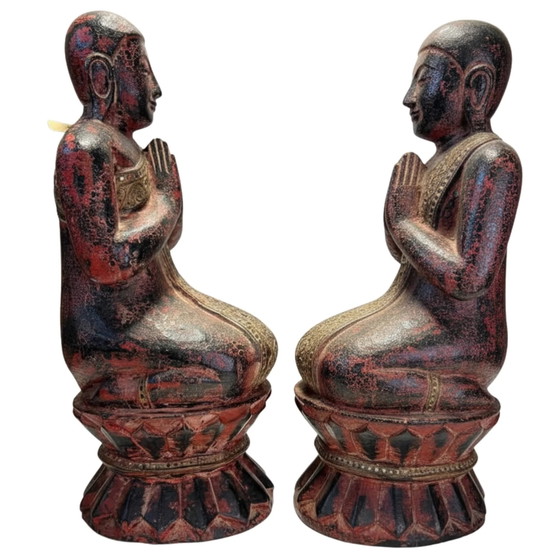 La Coppia Sangha – Antiche Immagini di Tempio Birmane con Provenienza da Galleria – ca. 1870 – Sculture (photo 3 of 10)