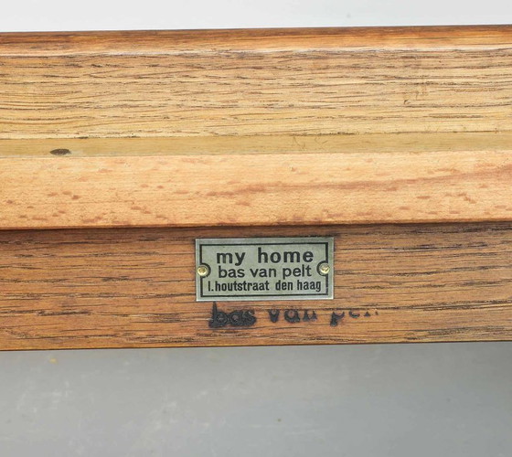 Image 1 of Very Rare Single Bas van Pelt Brutalist Oak Armchair with Woven Rush Seat for My Home. The Netherlands, 1940s.