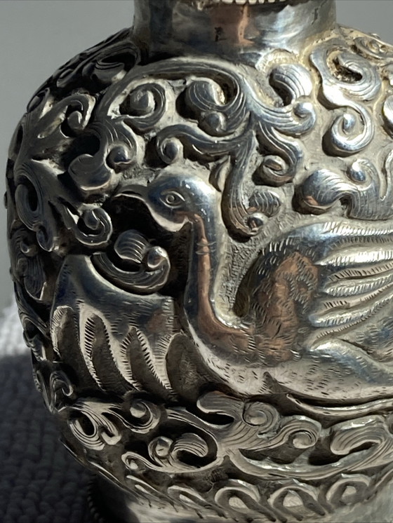 Image 1 of Flacon Khlôl tabatière à priser en argent et capuchon turquoise 