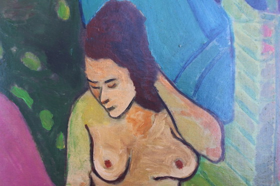 Image 1 of 1960s Nude Portrait Oil Painting