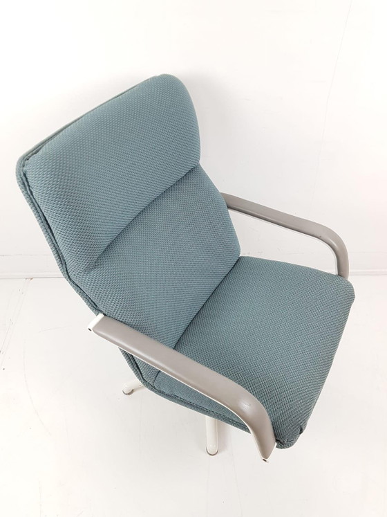 Artifort Draaifauteuil Blauwe Ploegstof Nieuw Gestoffeerd – Metal, Textile (photo 10 of 11)
