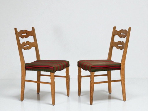 Set di 2 sedie da pranzo danesi anni '70, lana per mobili, legno massello di rovere