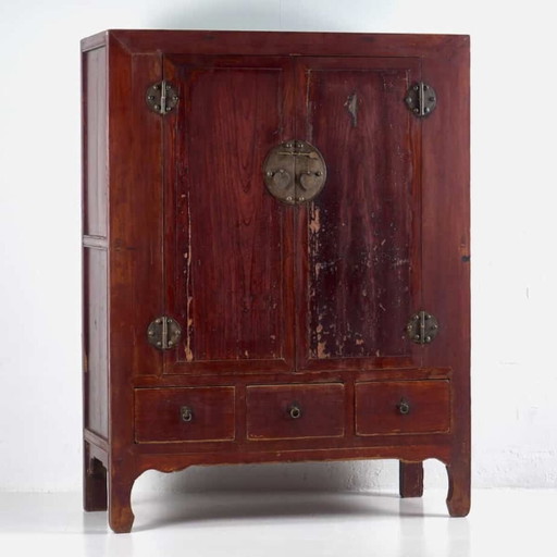 Antique Burgundy Red Wardrobe (China, c.1900)