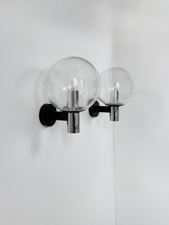 Image 1 of Coppia di applique vintage XL, metallo cromato e vetro a bolle, Francia, 1970