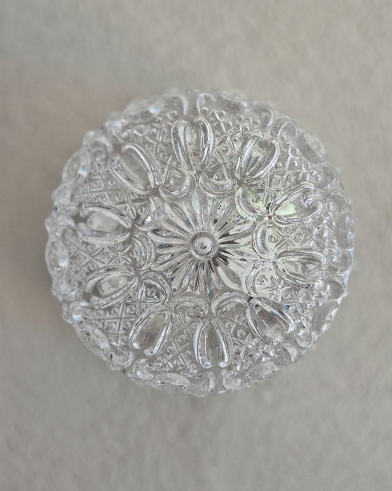 Image 1 of Glashütte Limburg 2484 Vintage Mid-Century Textured Glass Wall/Ceiling Flush Mount Light, Germany, 1960s–70s, Ø21 cm