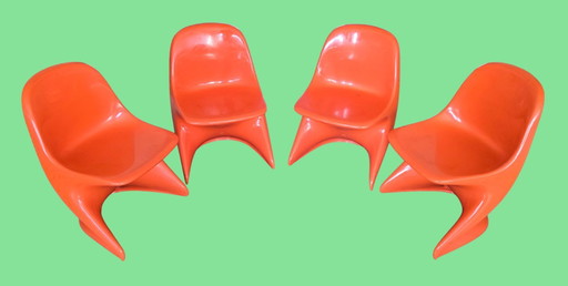 4 Casalino children's chairs, orange, design Alexander Begge for Casala, 1972