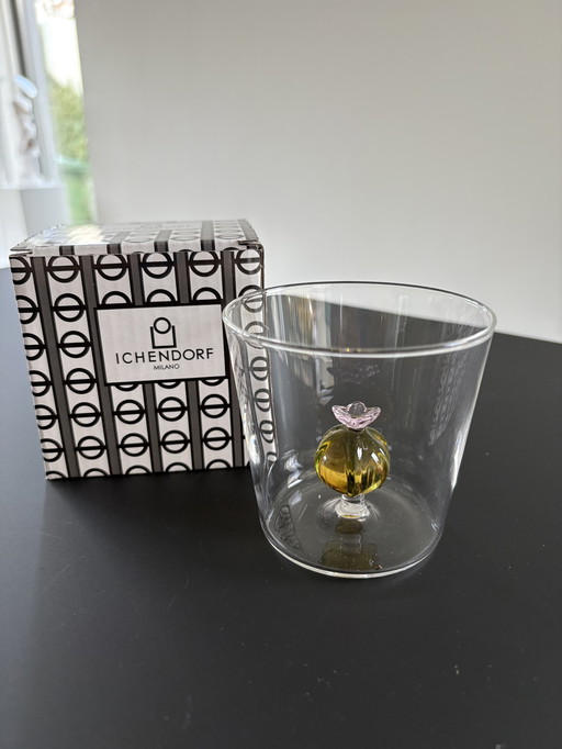 Ichendorf Milano water glass, yellow ball cactus with flower model