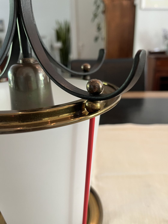 Image 1 of Unique Italian vintage pendant lamp | 1950s | Wrought iron, brass & opaline glass