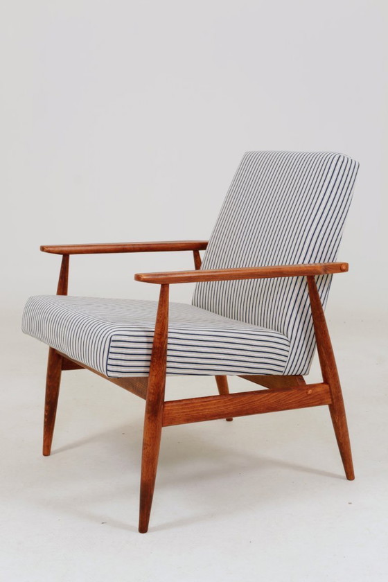 Image 1 of Lounge Chair with footstool Vintage Stripe Fabric Mid Century Design, 1960