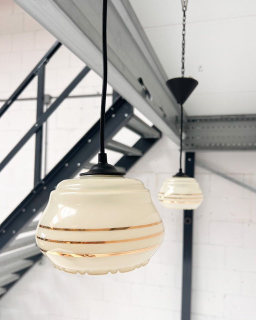 Set di 2 lampade da soffitto rotonde vintage beige, anni '60 – hanglampen, Glass (photo 2 of 8)