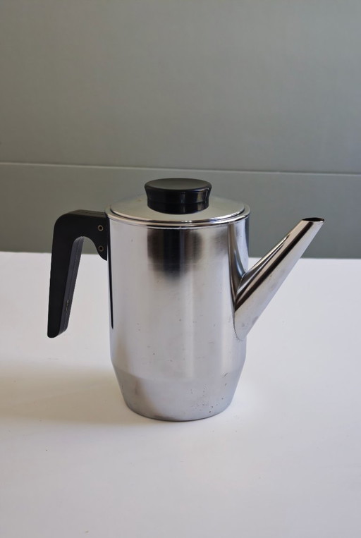 Teiera in acciaio inox dal design olandese moderno di metà secolo Daalderop