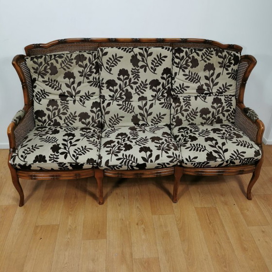 Image 1 of Vintage 3 zitsbank Faux bamboe, Giorgetti stijl bank