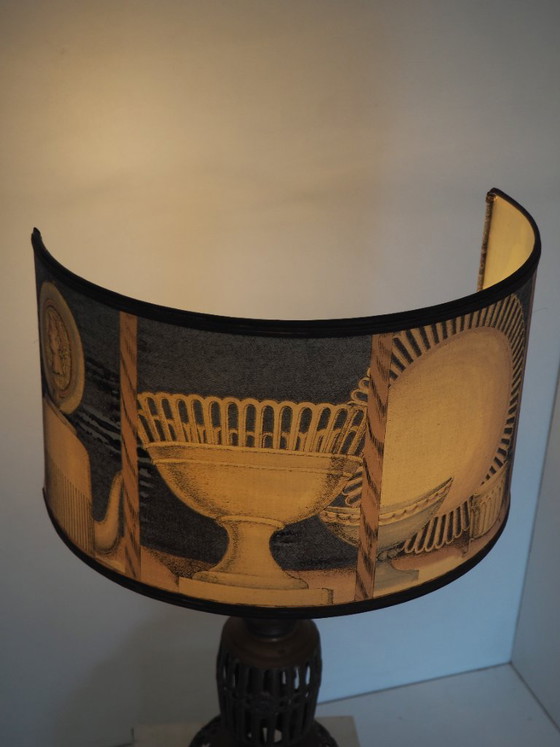 Image 1 of Large Filagree bronze table lamp/shadow Fornasetti fabric