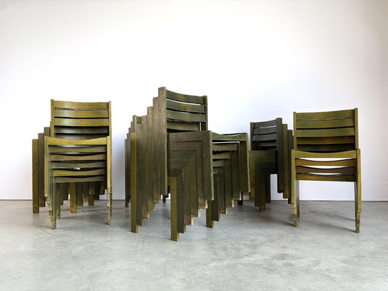 Vintage Wilkhahn stackable dining chair, green stained wood, Germany, 1970s (photo 8 of 9)
