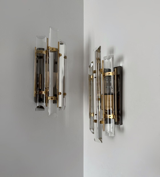 Image 1 of Wandleuchten aus Kristallbaguette aus den 1980er Jahren