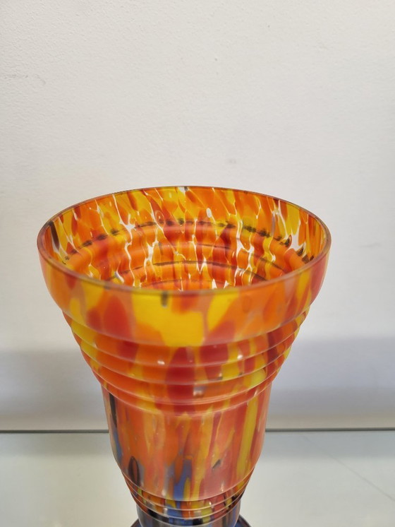 Image 1 of Art Deco vaas, “spatter”, Boheems glas, Wilhelm Kralik Söhne, Tsjechië, 1930