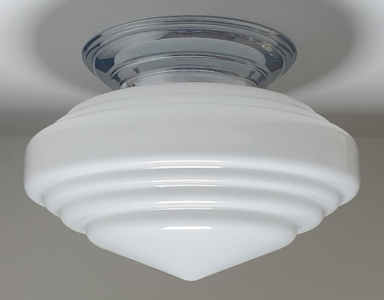 Large Art Deco Ceiling light in very good condition – Chrome, Glass (photo 7 of 19)