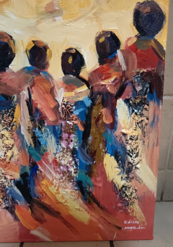 Edison Mugalu "Walking Towards Work" oil painting on canvas – Paintings & Drawings (photo 4 of 6)
