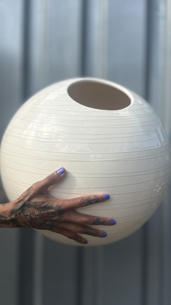 Image 1 of Ikea design large ceramic round floor spherical vase sand cream