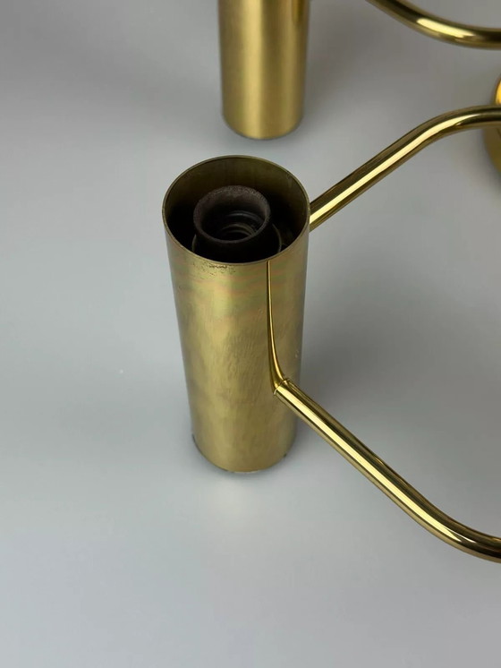 Image 1 of 60s 70s 9-lichts plafondlamp van Leola Leuchten Duitsland in messing