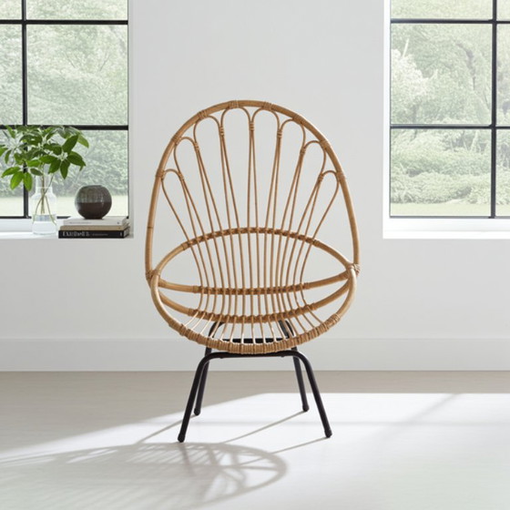 Image 1 of Fauteuil vintage en rotin Rohé Noordwolde – Design milieu de siècle 1950