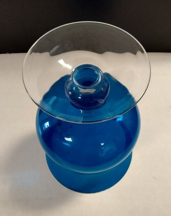 Image 1 of Blue glass vase on foot