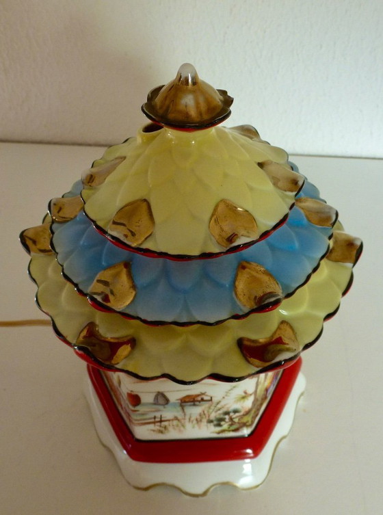 Image 1 of Vintage Perfume Lamp / Smoke Dispeller in the Shape of a Chinese Pagoda - Porcelain.