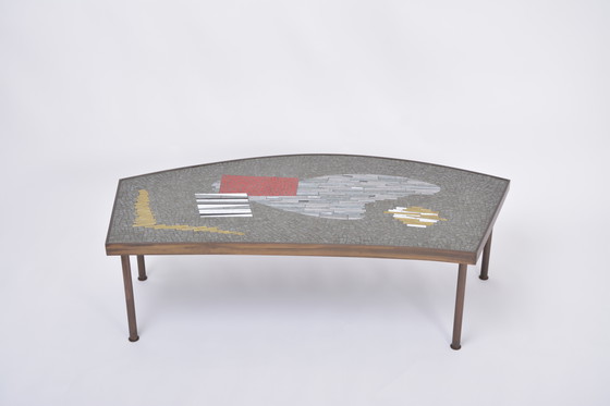 Image 1 of Grande table basse en mosaïque et laiton du milieu du siècle par Berthold Müller-Oerlinghausen