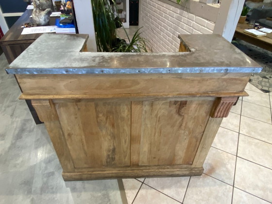 Image 1 of Mobili da bar antichi e autentici, stile vintage, bancone da bistrot, rovere e zinco, anni '50