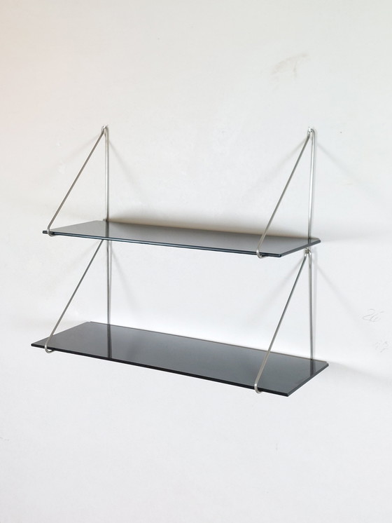 Image 1 of Vintage Mid Century Glass Shelf Wall Shelf Loop Shelf 1970s