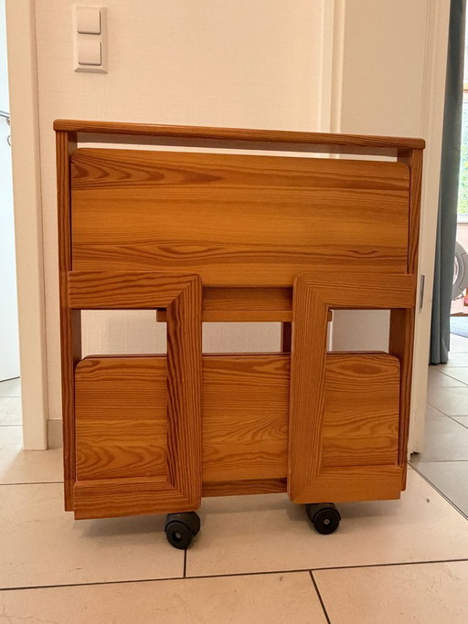 Vintage Scandinavian Pine Folding Serving Trolley - 1970s / Scandinavian Folding Serving Trolley Made of Pine (photo 2 of 9)