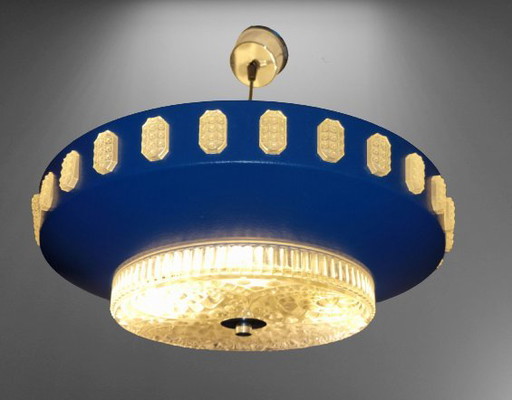 Vintage space age glass and metal pendant lamp