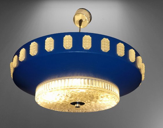 Image 1 of Vintage space age glas en metalen hanglamp