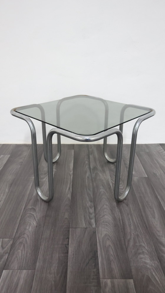 Image 1 of Ezio Didone Verchromtes Stahlrohr Couchtisch Rauchkristall 70er Jahre Design