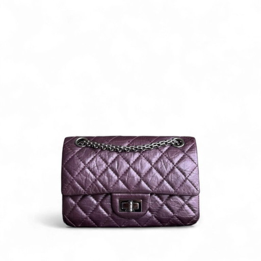 Chanel 2.55 Reissue Mini - 20 cm in pelle di vitello trapuntata viola con finiture argentate Serie 16