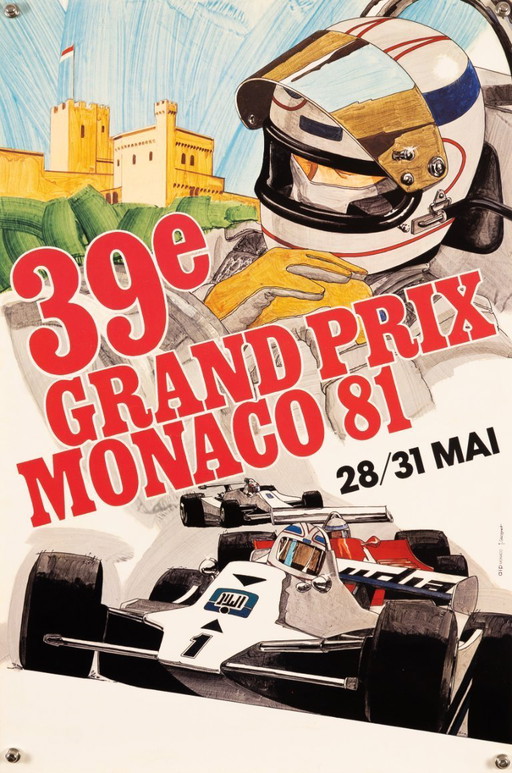 Großer Preis von Monaco 39e 1981 – Limitierte Auflage, Original-Vintage-Motorsportposter von J. Grognet – Vintage – 60 x 40 cm
