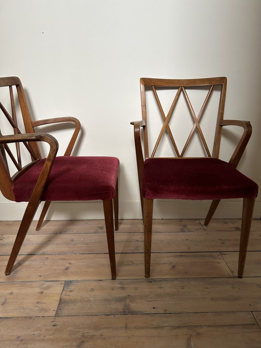 2 Annata AA Sedie Patijn Cross – Zijlstra Joure – anni '50 – eetkamerstoelen, Wood, Velvet