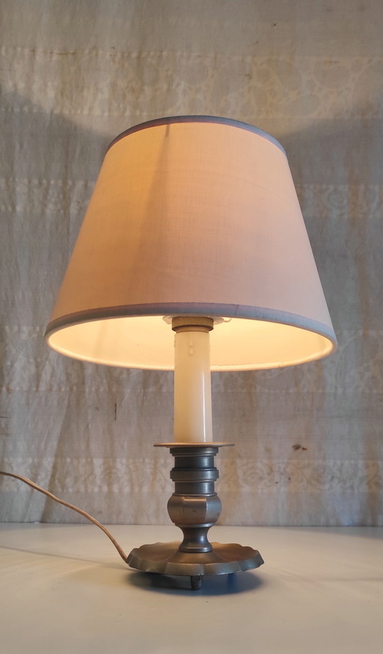Neoclassical Style Pewter Table Lamp - Mid-20th Century – Metal (photo 3 of 8)