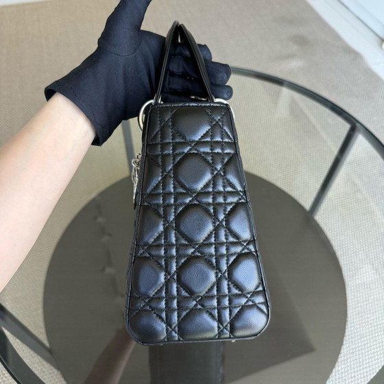 Image 1 of DIOR LADY MEDIUM - CANNAGE LAMBSKIN BLACK SILVER HARDWARE