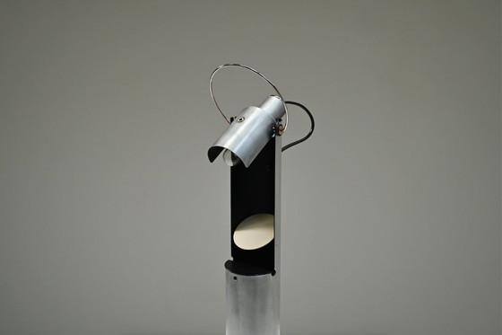 Image 1 of Brushed metal postmodern table lamp, 1980s Italy.