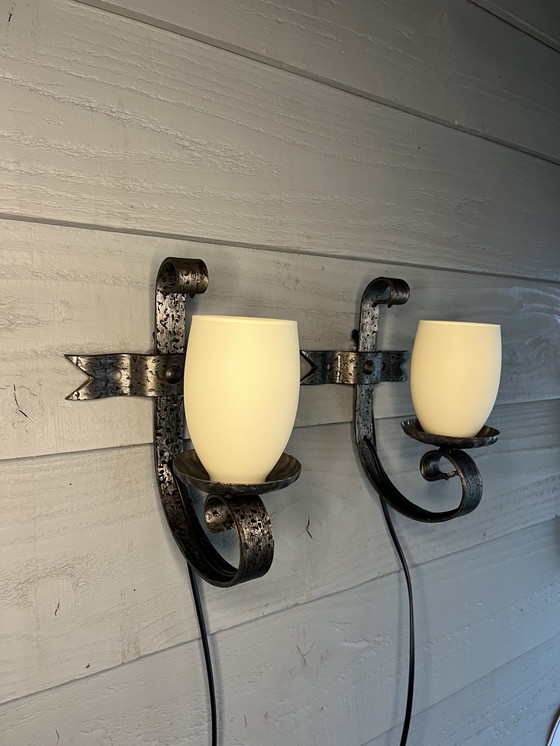 Image 1 of 2 vintage brutalist wall lamps