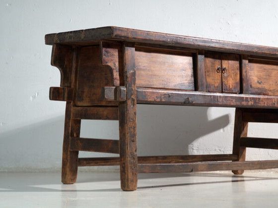 Antique console table in elm wood – China, circa 1900 – Brass (photo 11 of 40)