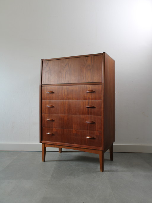Vintage Danish chest of drawers in teak with flap and mirror !