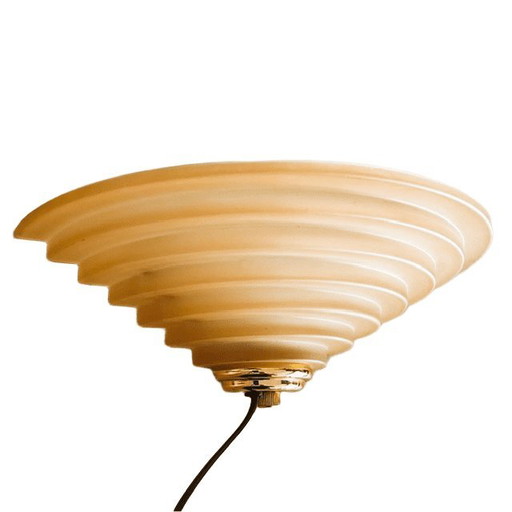Lampada da parete vintage Happy Light con gradini, in vetro rosa salmone e ottone, stile Art Déco anni '80 (photo 2 of 7)